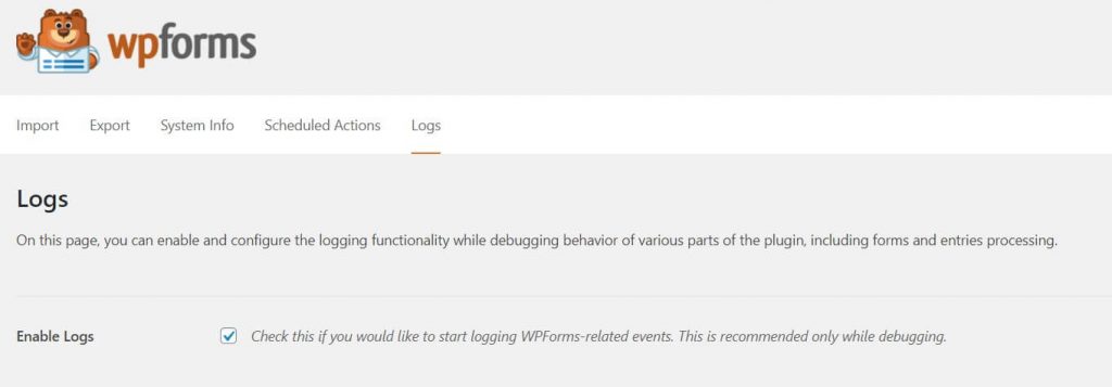 WPForms enable email logging