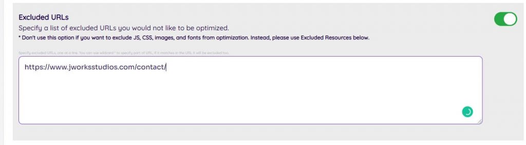 NitroPack exclude errors